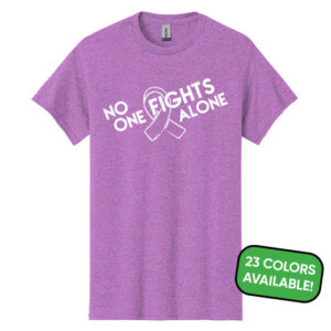No One Fights Alone® Cancer Research T-Shirt Parent Image showing that we have 23 different t-shirt colors available in this item