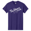 No One Fights Alone® Cancer Research T-Shirt shirt color Purple with white No One Fights Alone Cancer Awareness ribbon design printed on the t-shirt in white.