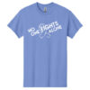 No One Fights Alone® Cancer Research T-Shirt shirt color Violet with white No One Fights Alone Cancer Awareness ribbon design printed on the t-shirt in white.