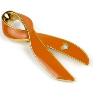 Cancer Awareness Ribbon Enamel Pin Box of 50 packaged in a box with full color label listing the cancer awareness ribbon colors and cancer types that they represent.
