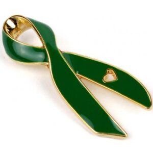 Cancer Awareness Ribbon Enamel Pin Box of 50 packaged in a box with full color label listing the cancer awareness ribbon colors and cancer types that they represent.