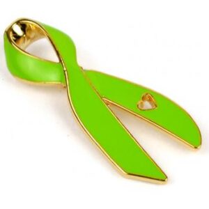 Cancer Awareness Ribbon Enamel Pin Box of 50 packaged in a box with full color label listing the cancer awareness ribbon colors and cancer types that they represent.