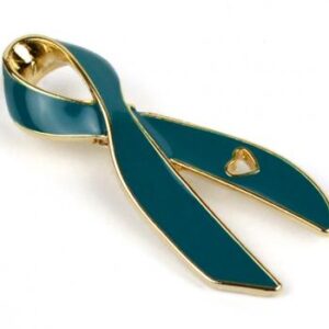 Cancer Awareness Ribbon Enamel Pin Box of 50 packaged in a box with full color label listing the cancer awareness ribbon colors and cancer types that they represent.