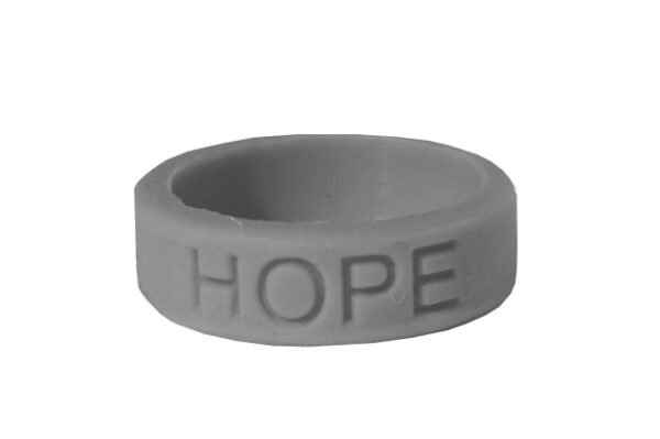 Silicone HOPE ring in Grey color with the word "HOPE" debossed on the ring.