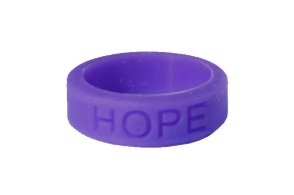 Silicone HOPE ring in Purple color with the word "HOPE" debossed on the ring.