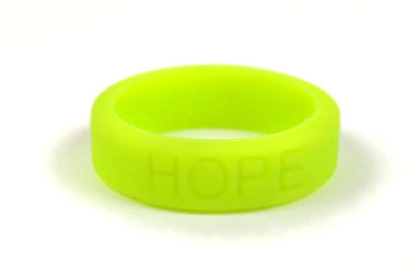 Silicone HOPE ring in Lime color with the word "HOPE" debossed on the ring.