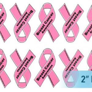 image showing our 2 inch peel and stick Cancer Ribbon Awareness Decals that are on a sheet with 10 stickers per sheet