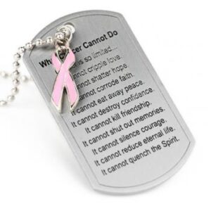 What Cancer Cannot Do® Dog Tag Necklace w/ Ribbon Charm