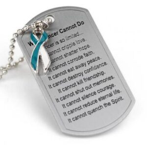 What Cancer Cannot Do® Dog Tag Necklace w/ Ribbon Charm