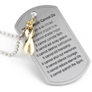 What Cancer Cannot Do® Dog Tag Necklace w/ Ribbon Charm