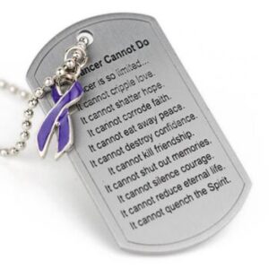 What Cancer Cannot Do® Dog Tag Necklace w/ Ribbon Charm