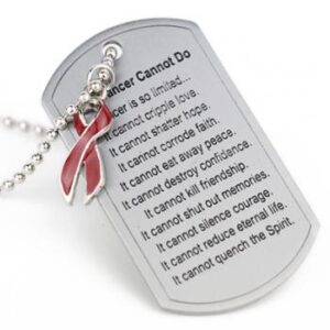 What Cancer Cannot Do® Dog Tag Necklace w/ Ribbon Charm