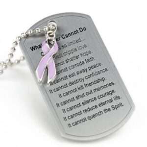 What Cancer Cannot Do® Dog Tag Necklace w/ Ribbon Charm
