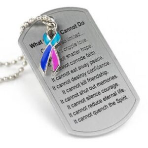 What Cancer Cannot Do® Dog Tag Necklace w/ Ribbon Charm
