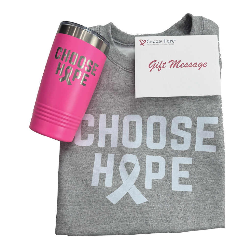 Image showing the Choose Hope® Sweatshirt & Tumbler Gift Set items grouped together for a photo.