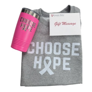 Image showing the Choose Hope® Sweatshirt & Tumbler Gift Set items grouped together for a photo.