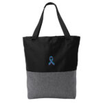 Heather Grey and Black Convertible Tote bag embroidered with the purple and green ribbon representing anal cancer awareness