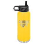Image shows our Choose Hope 32oz. Stainless Steel Water Bottle in the color yellow representing sarcoma and bone cancer.