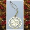 image showing our 'Season of Hope 2025 holiday ornament' one in the gold finish. Each ornament is laser cut with the wording, "A Season of Hope" in the center and a snowflake pattern connecting to an outer circle that has the year, 2025, with the words, "CHOOSE HOPE" at the bottom of the ornament.