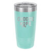 Choose Hope 20oz stainless steel tumbler in teal color representing ovarian cancer with the wording 'choose hope' and a cancer awareness ribbon laser engraved on the tumbler