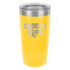Choose Hope 20oz stainless steel tumbler in yellow color representing bone/sarcoma cancer with the wording 'choose hope' and a cancer awareness ribbon laser engraved on the tumbler