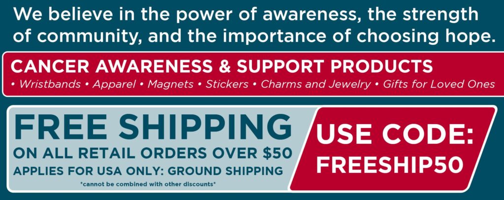 hero image for choose hope, cancer awareness and support, featuring various products including bracelets and tshirts