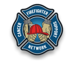 Image showing the logo of the Firefighter Cancer Support Network which is a Maltese cross with a fireman hat, two hands, and the wording, 'Firefighter Cancer Support Network'