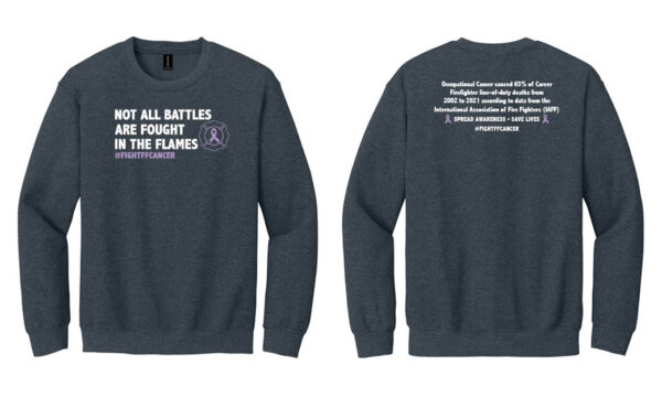 image showing the Firefighter Cancer Awareness Crewneck Sweatshirt in Dark Heather Grey