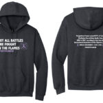 image showing the Firefighter Cancer Awareness Hooded Sweatshirt in Dark Heather Grey